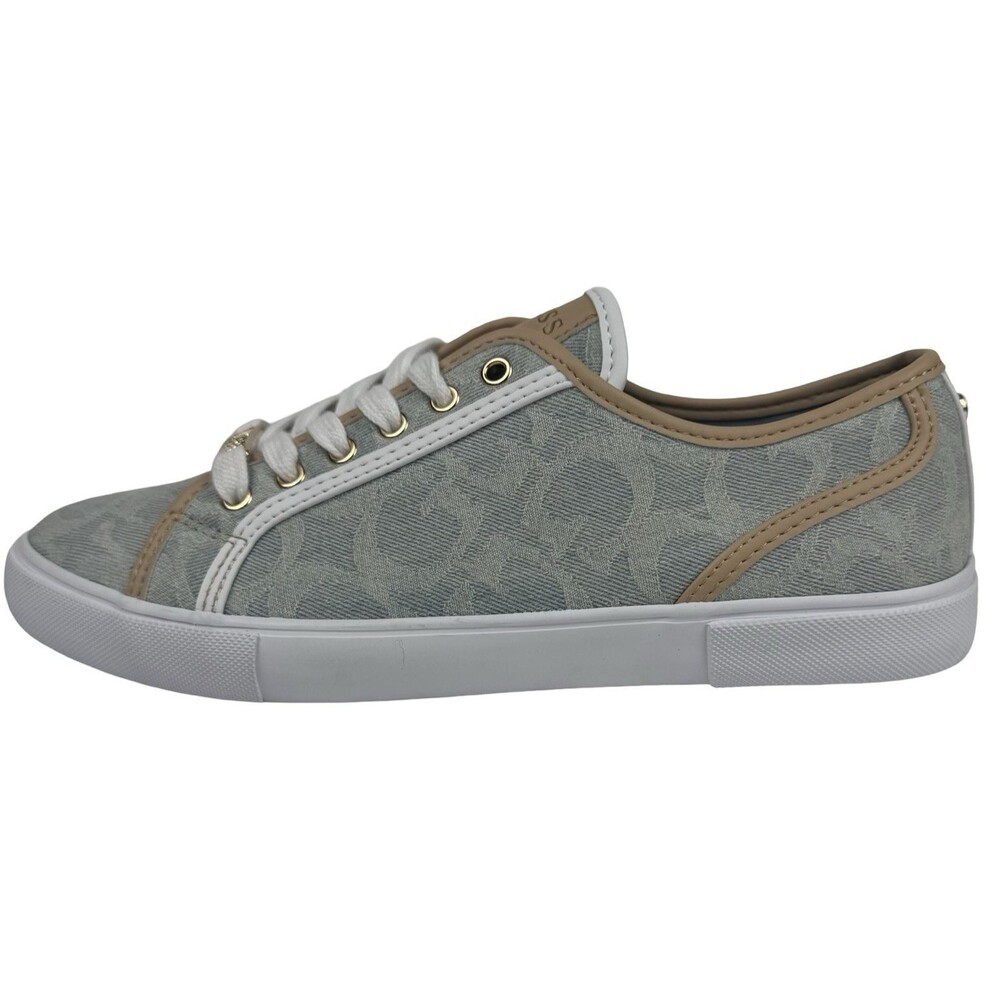 Guess Melya Size 9.5 Sneakers Shoes Logo Jacquard Fashion Light Blue Beige New